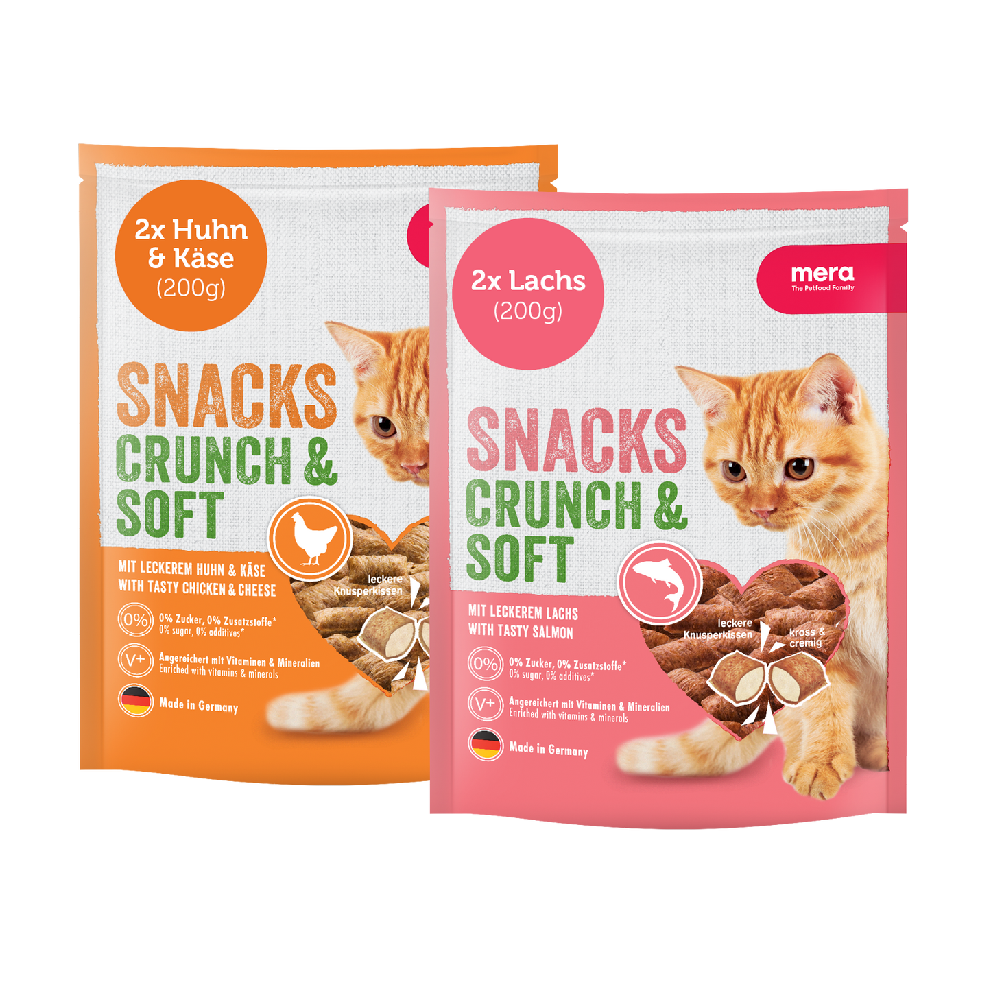 mera crunch and soft bundle 2mal Käse&Huhn und 2mal Lachs Packshot