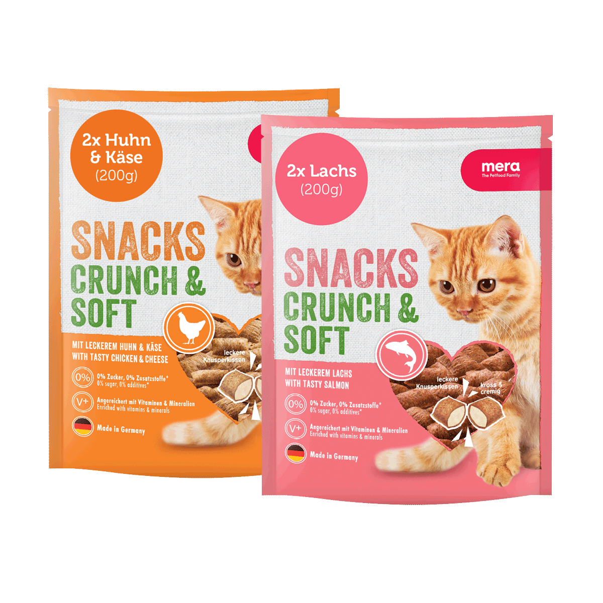 mera crunch and soft bundle 2mal Käse&Huhn und 2mal Lachs Packshot