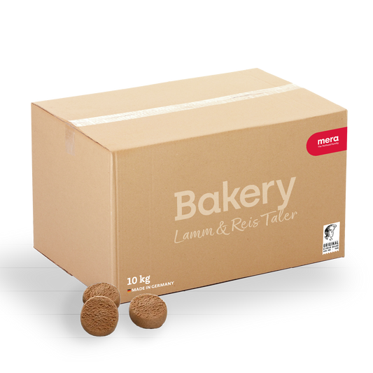 mera Bakery Lamm & Reis Taler 10kg Verpackung mit Lamm & Reis Taler