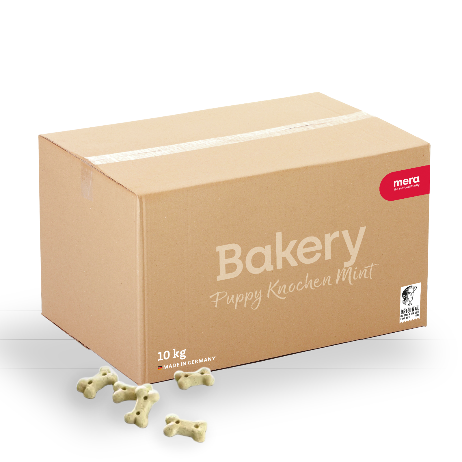 mera Bakery Puppy Knochen mint 10kg Verpackung mit Puppy Knochen mint