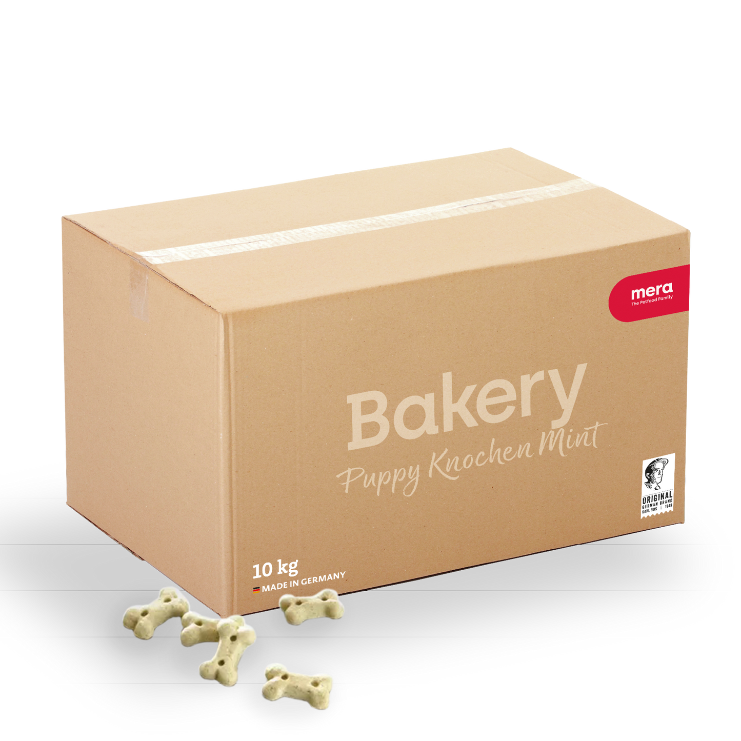 mera Bakery Puppy Knochen mint 10kg Verpackung mit Puppy Knochen mint