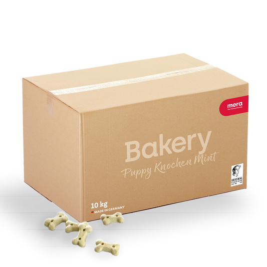 mera Bakery Puppy Knochen mint 10kg Verpackung mit Puppy Knochen mint