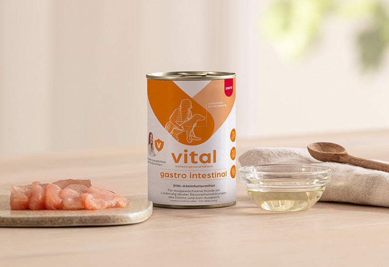 mera vital gastro intestinal Hund Nassfutter Verpackung mit Zutaten