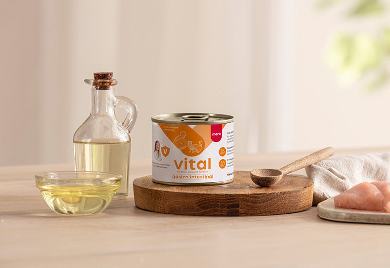 mera vital gastro intestinal Katze Nassfutter Verpackung mit Zutaten