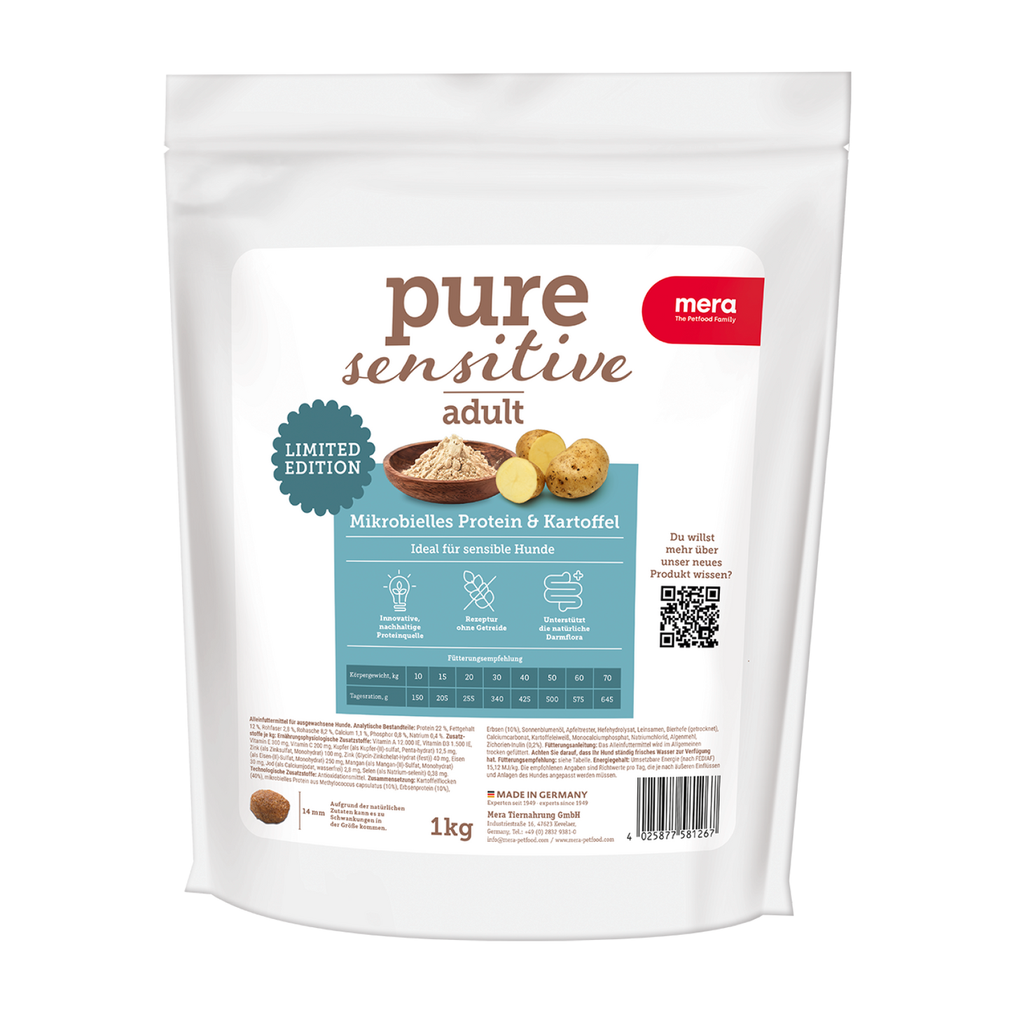 mera pure sensitive Mikrobielles Protein & Kartoffel Trockenfutter Packshot