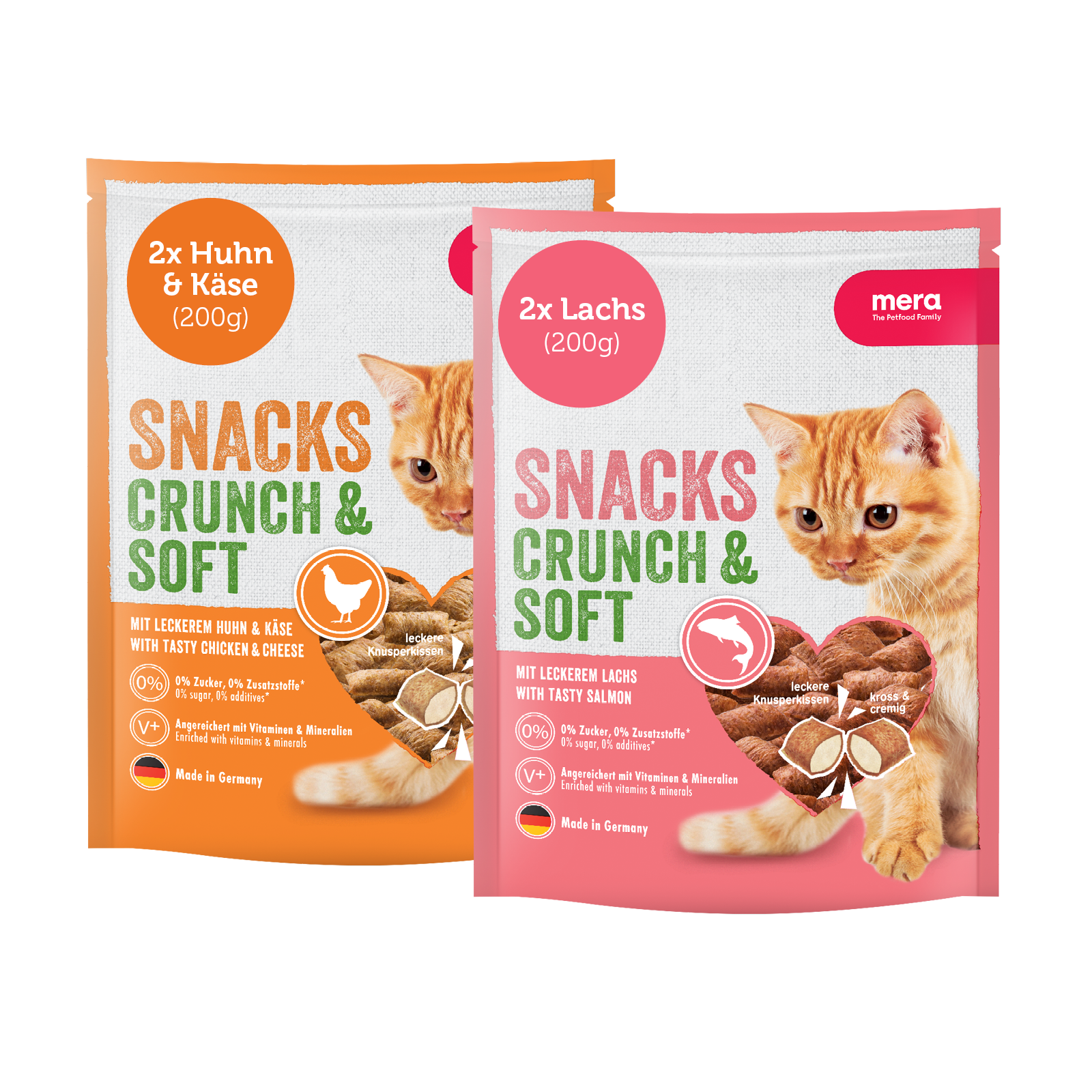 mera crunch and soft bundle 2mal Käse&Huhn und 2mal Lachs Packshot