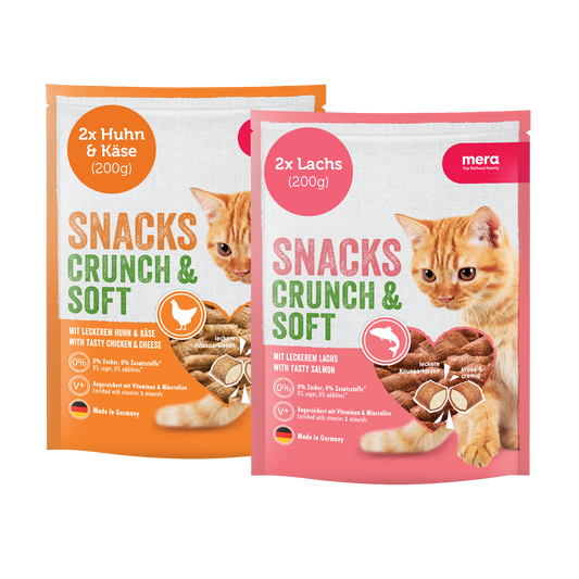 mera crunch and soft bundle 2mal Käse&Huhn und 2mal Lachs Packshot