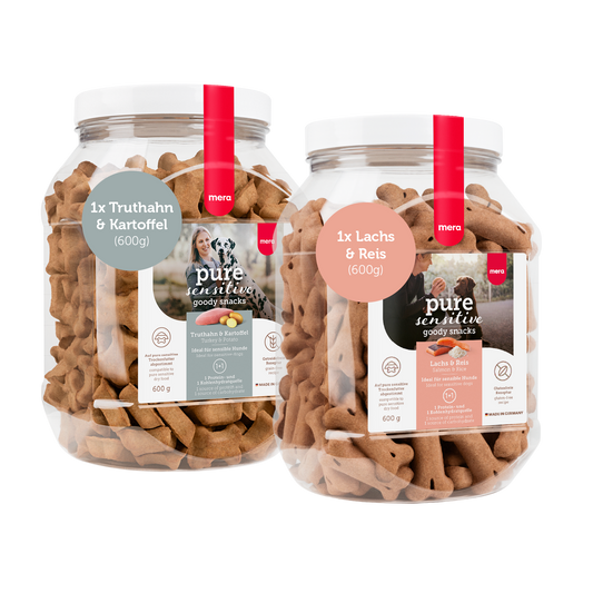 mera goody snacks Bundle 1mal Truthahn & kratoffel und 1mal Lachs & Reis Packshot