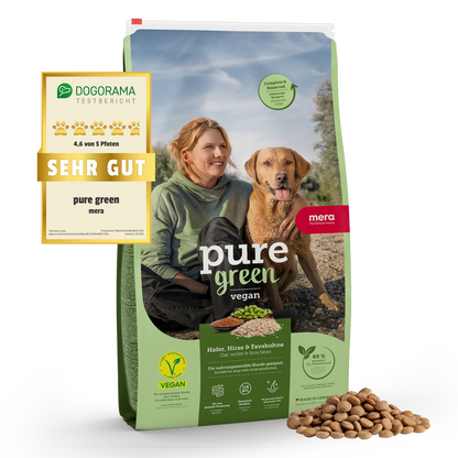 mera pure green vegan Verpackung mit Dogorama Testsiegel