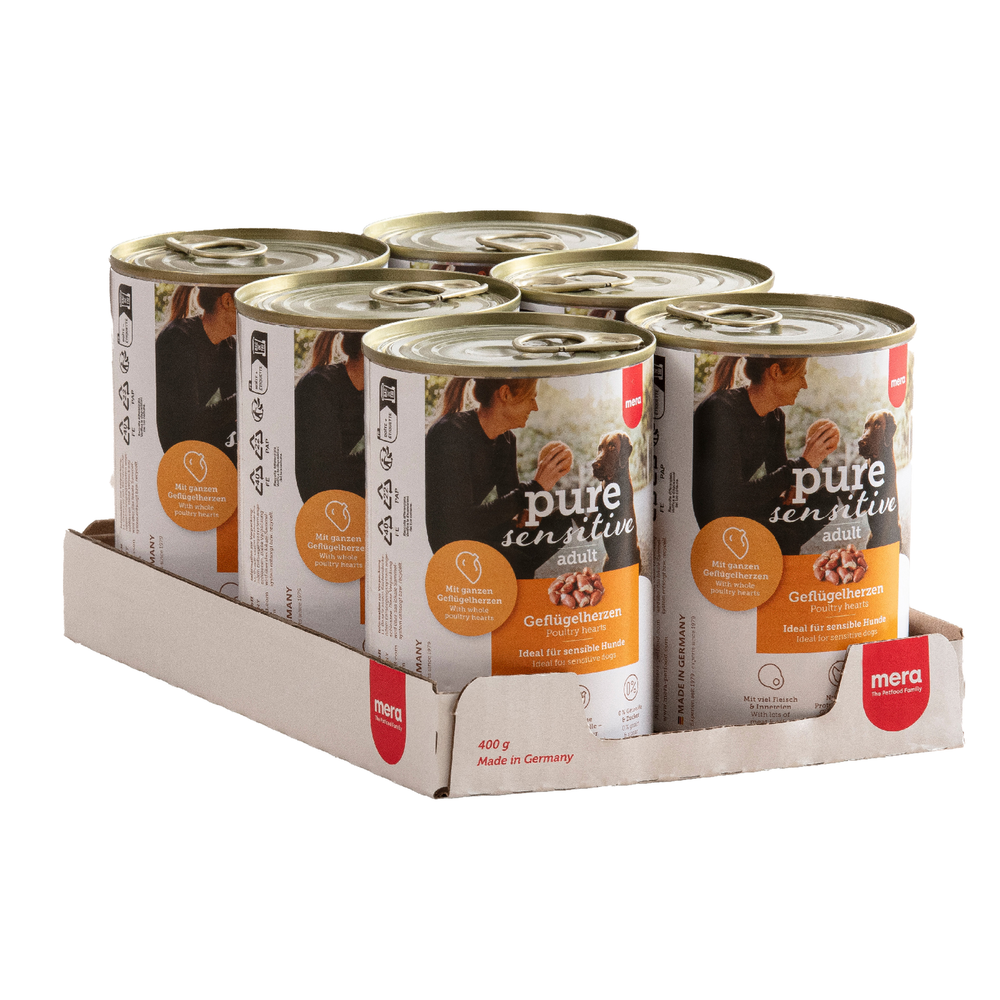 mera pure sensitive Geflügelherzen Nassfutter Packshot