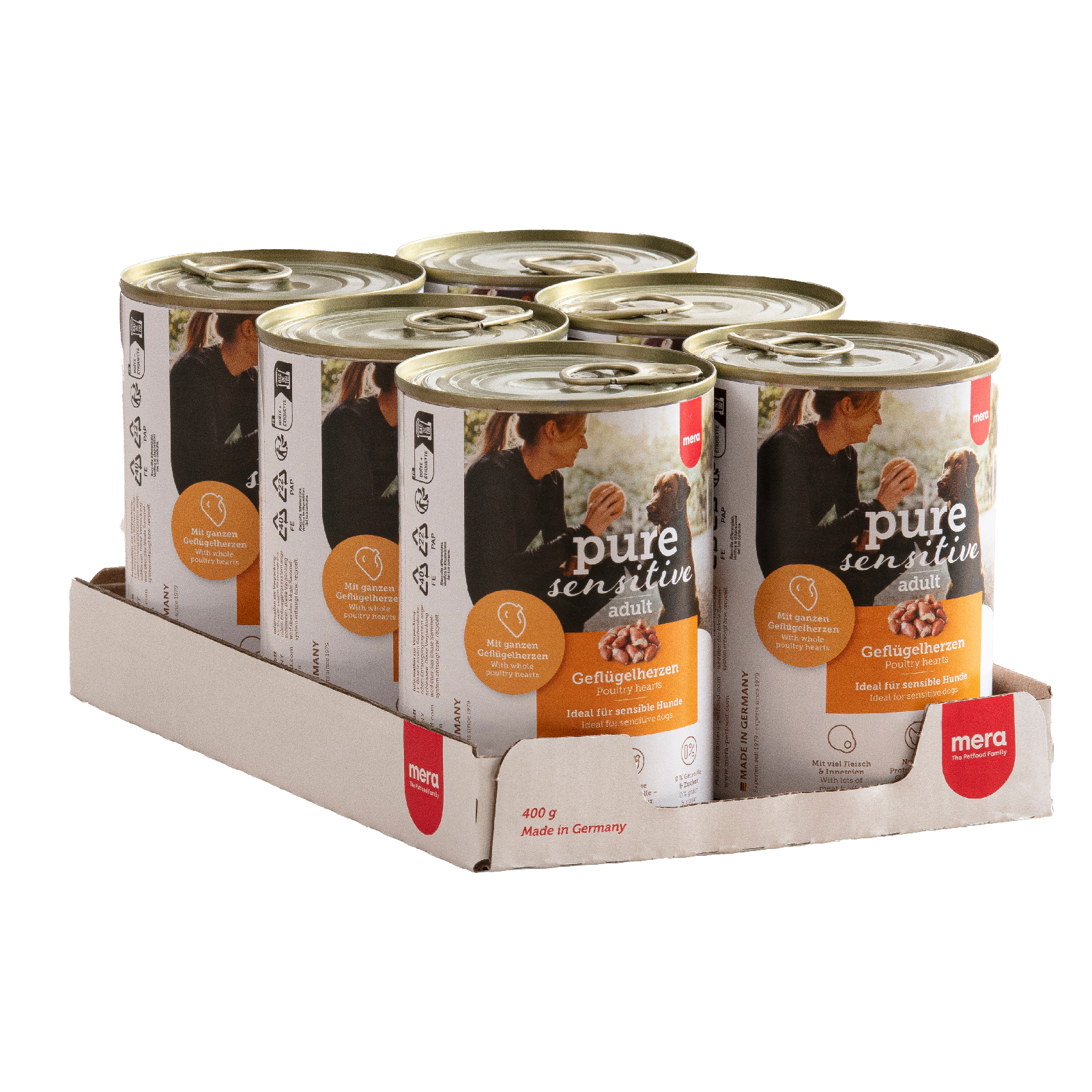 mera pure sensitive Geflügelherzen Nassfutter Packshot