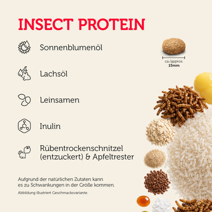 Insect Protein mit ausgewählten Zutaten und ca. 15 mm Krokettengröße
