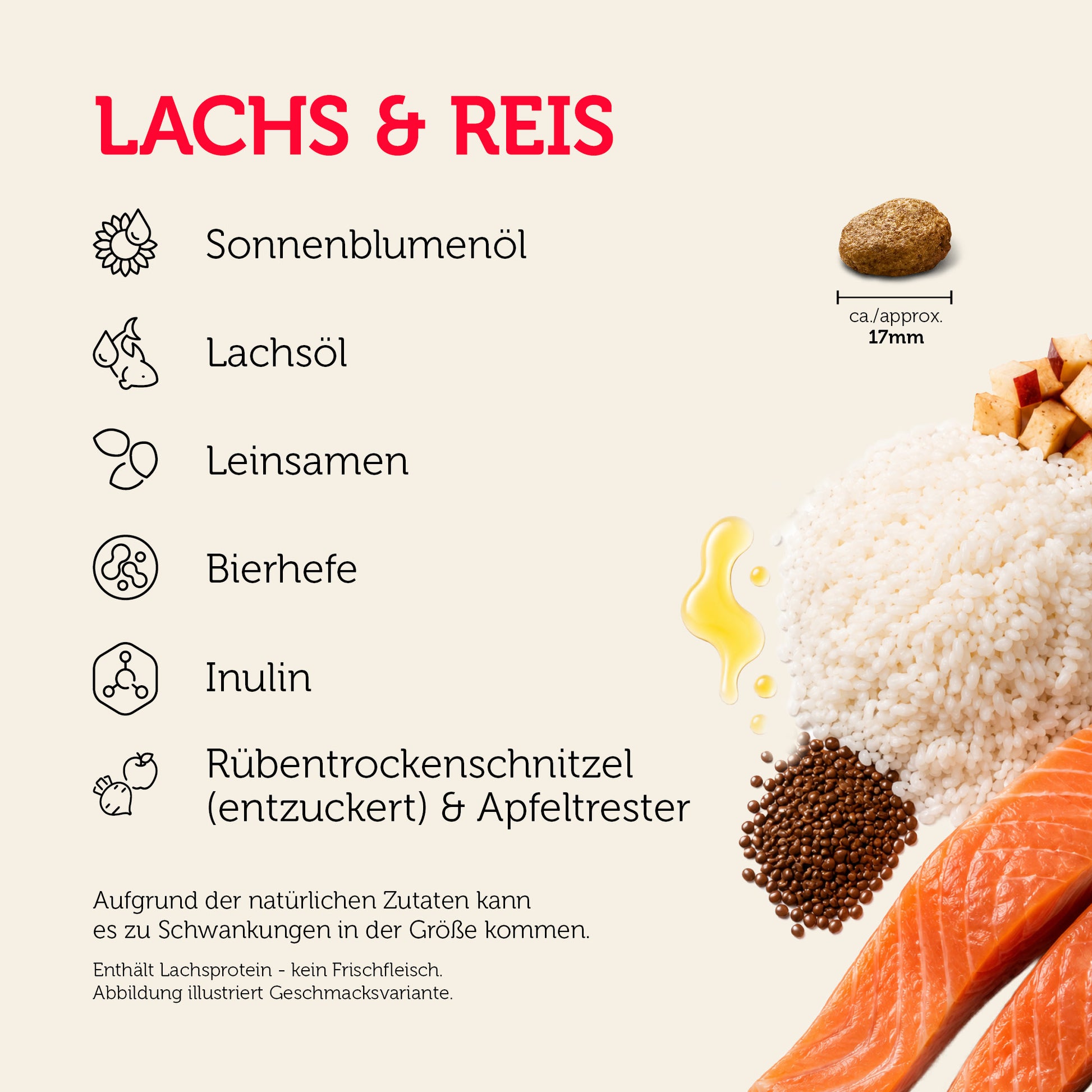 Lachs & Reis mit ausgewählten Zutaten und ca. 17 mm Krokettengröße