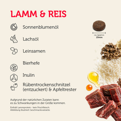 Lamm & Reis mit ausgewählten Zutaten und ca. 15 mm Krokettengröße