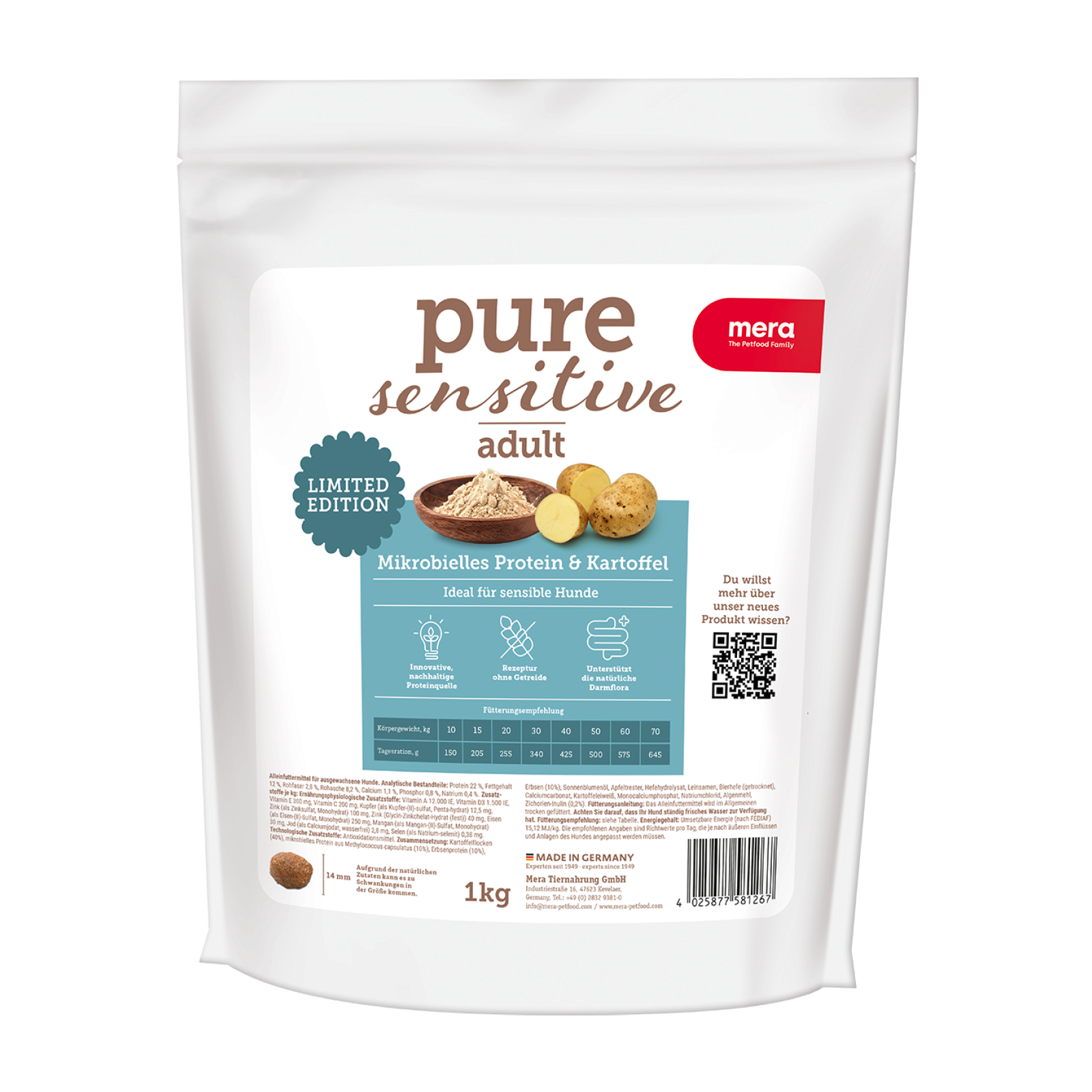 mera pure sensitive Mikrobielles Protein  & Kartoffel Trockenfutter Packshot