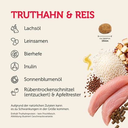 Truthahn & Reis mit ausgewählten Zutaten und ca. 15 mm Krokettengröße