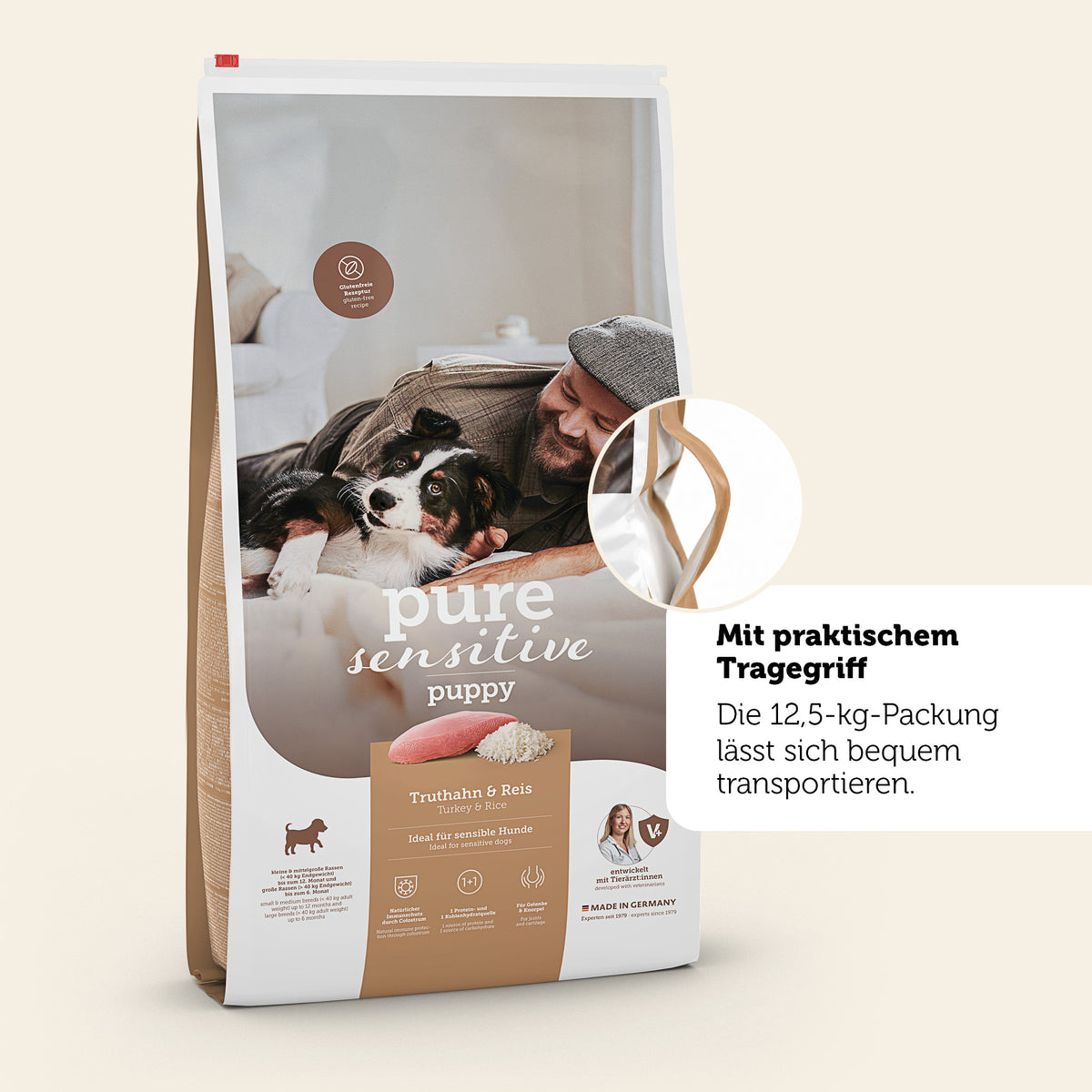 Truthahn & Reis Puppy Trockenfutter mit Tragegriff